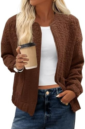 Tankaneo Womens Bomber Jackets Lightweight Zip Up Fashion Cute Jacquard Coats Fall Varsity jacket | Amazon (US)