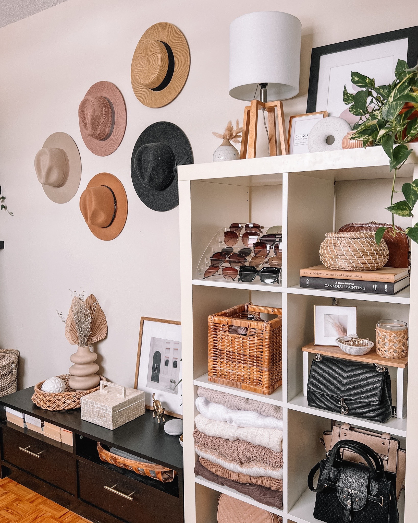 Neutral boho cloffice decor, shelf styling, home organization


#LTKitbag #LTKhome #LTKFind