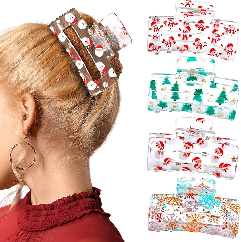 Christmas Hair Clips Claw Shaped Snowman Santa Claus Snowflake Christmas Tree Design Hair Accesso... | Amazon (US)