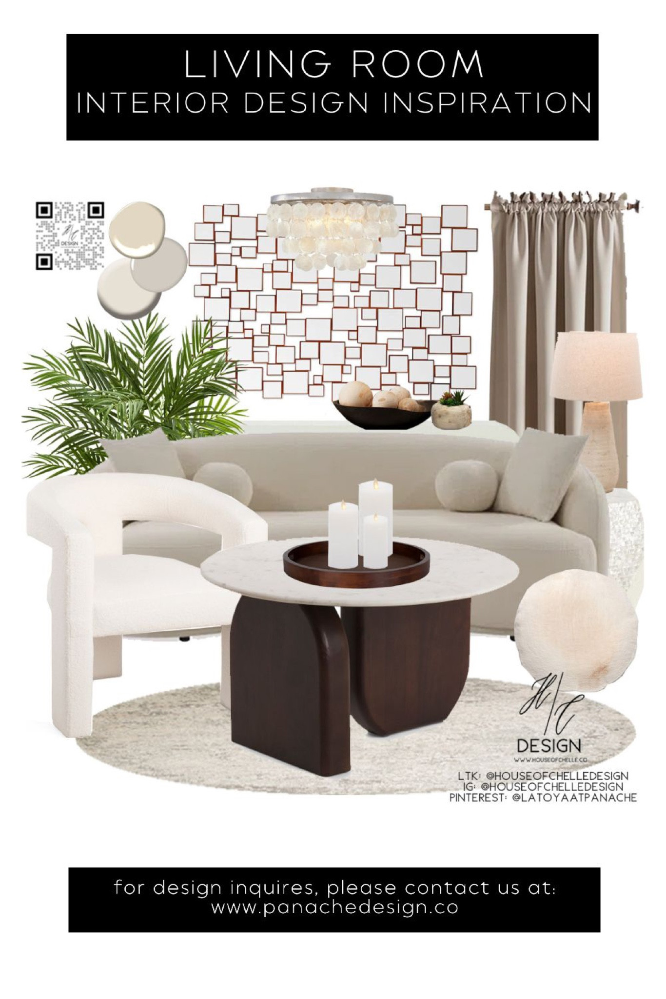 Neutral Modern Living Room Decor | living room home decor | living room moodboard | living room concept board | sofa, round sofa, boucle sofa, coffee table, end table, console table, entry table, rug, round rug, side tables, side chair,  white side chair, side table lamps, Capiz lamps, capiz light, table lamps, accent tables, chandelier, capiz ceiling light, faux plants, mirror, pillows, serving tray, curtains, window treatments, wood decor, candle holders, modern home, modern home decor, glam home. .#LTKFind #moodboard

#LTKstyletip #LTKhome
