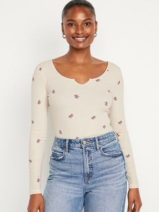 Fitted Long-Sleeve Rib-Knit T-Shirt for Women | Old Navy (US)