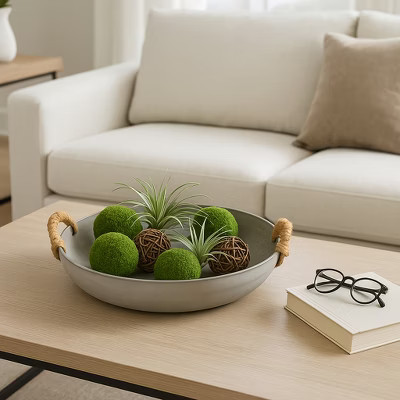 Decorative Round Bowl with Woven Handles for Coffee Table Decor - Contemporary Centerpiece Table Decorations or Kitchen Counter Decor - 3", Gray | Target