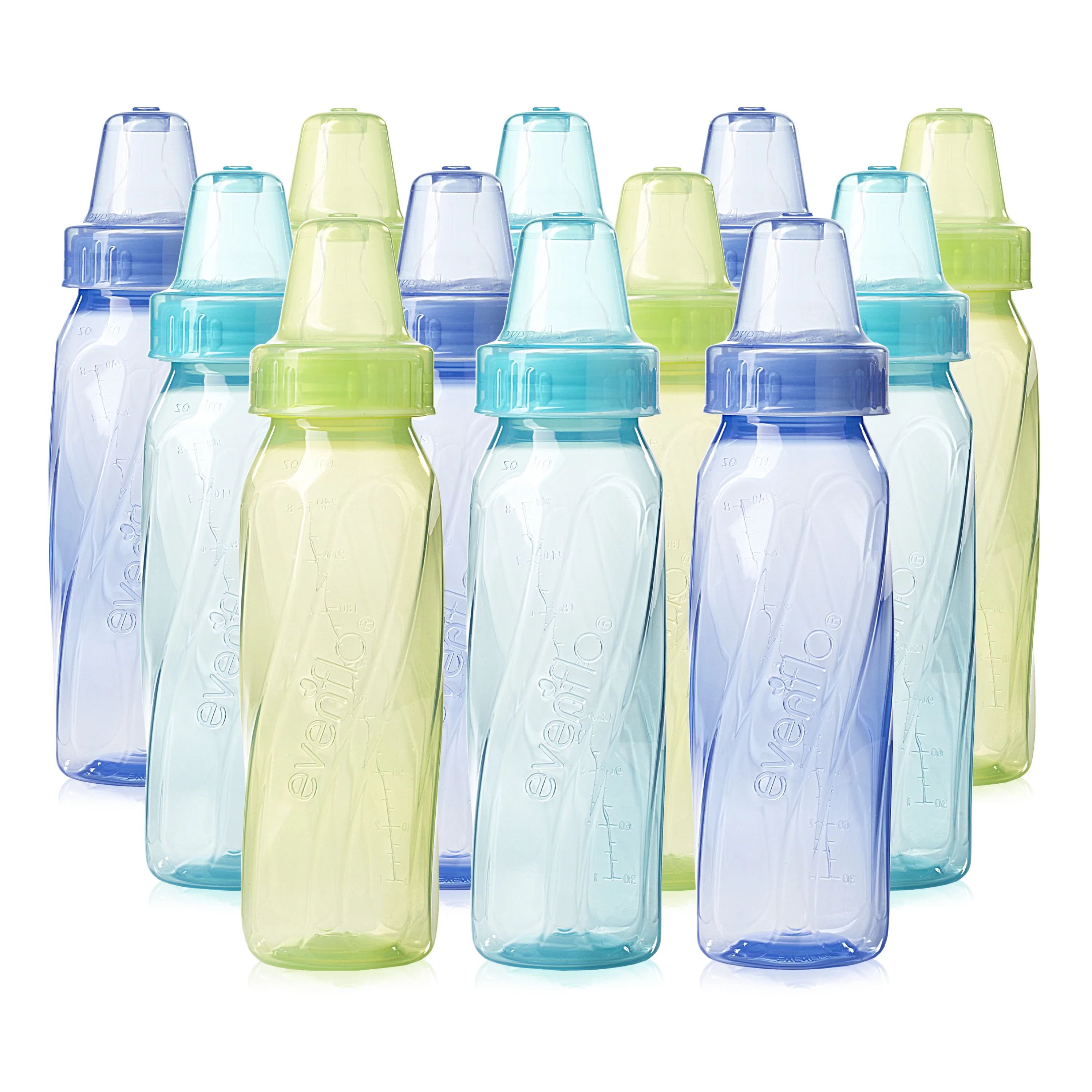 Evenflo Classic Tinted BPA-Free Plastic Baby Bottles, 8oz, Teal/Green/Blue, 12ct - Walmart.com | Walmart (US)