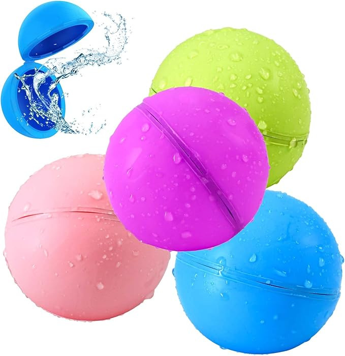 Water Balloons, 4 Count, Reusable & Attractive, Quick Fill & Self-Sealing, Perfect for Backyard F... | Amazon (US)