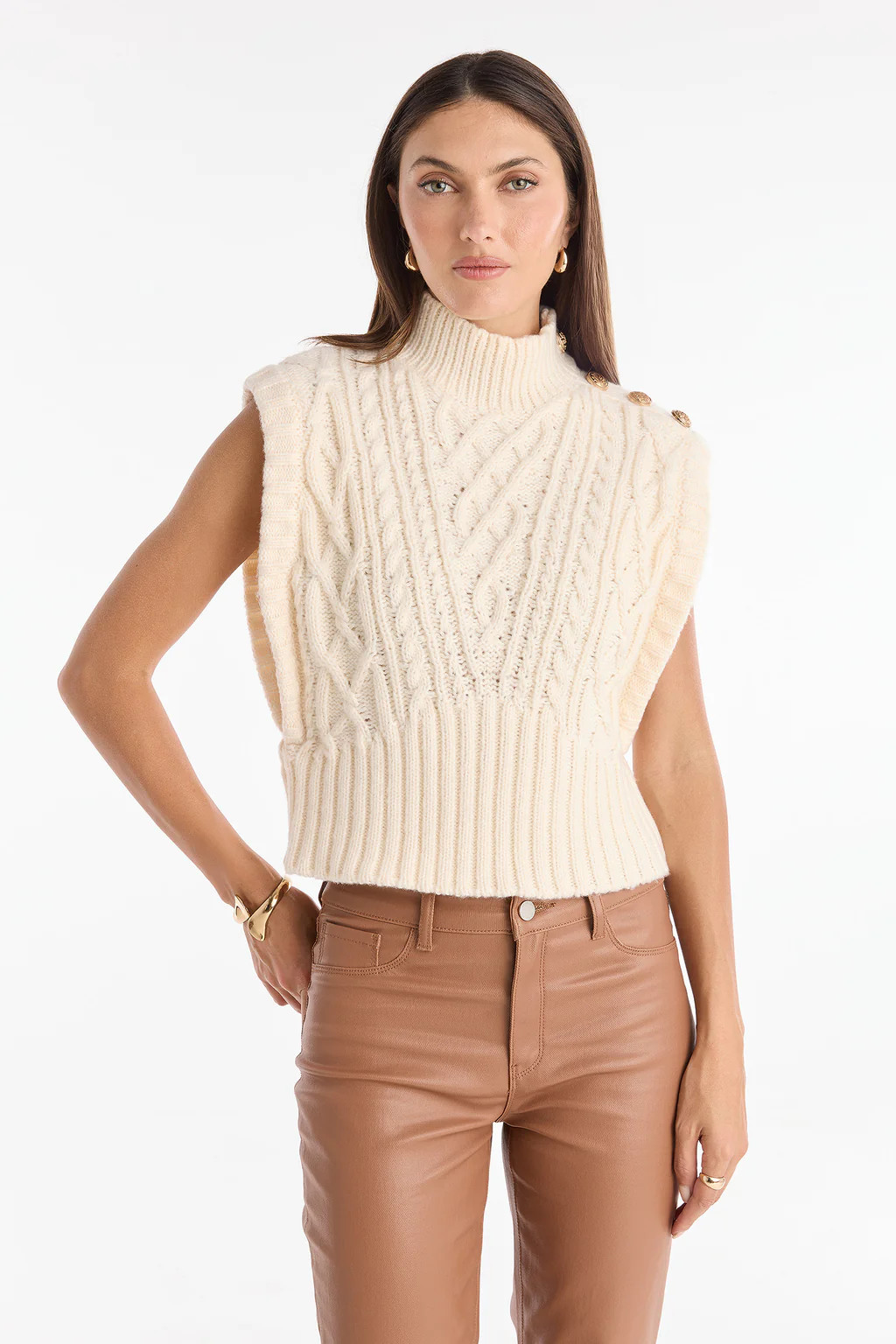 Raina Cable Knit Button Sweater - Pearl | The Noli Shop