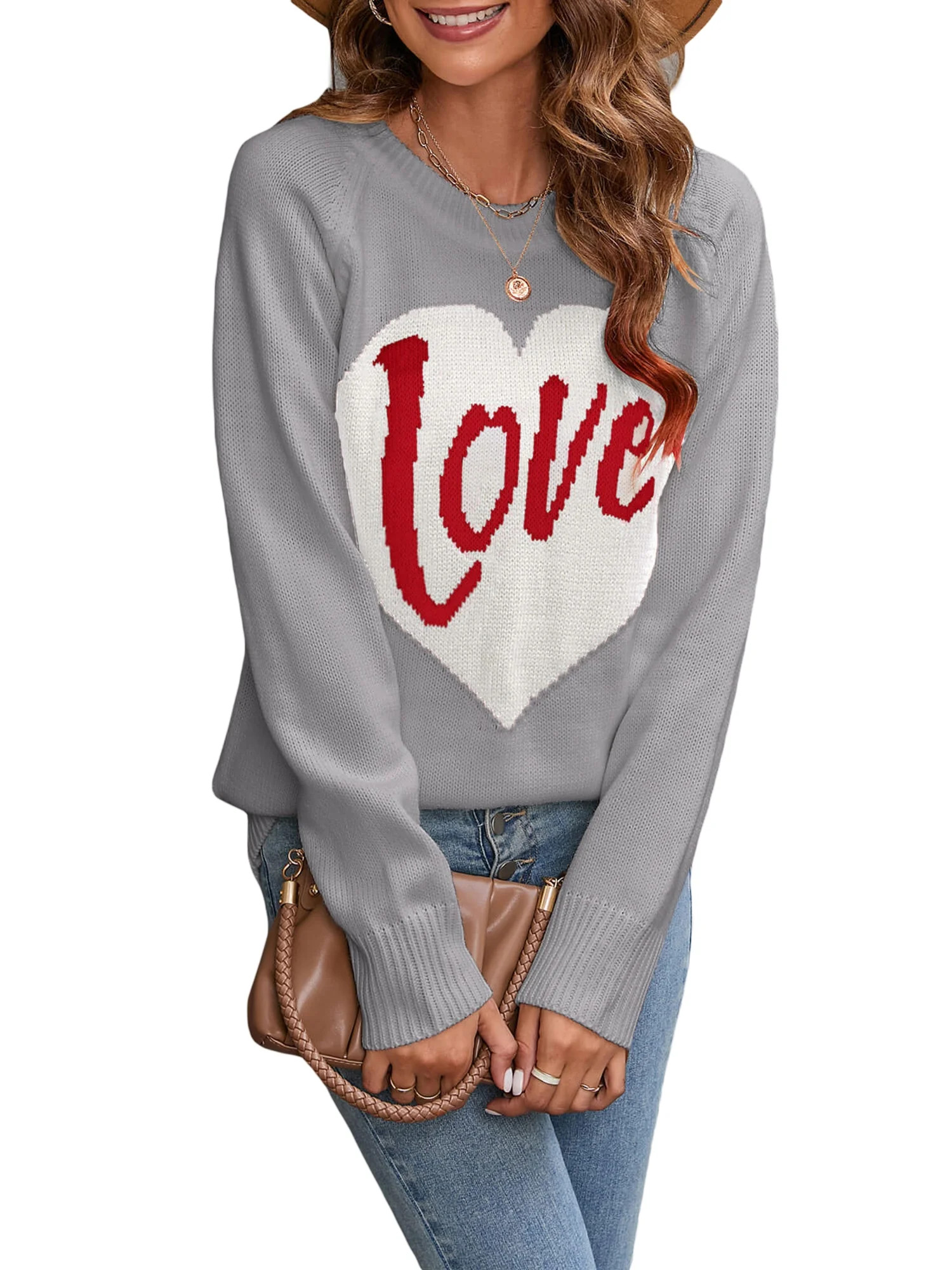 Sunisery Women's Valentine's Day Pullover Sweaters Long Sleeve Crewneck Cute Heart Knitted Jumper... | Walmart (US)