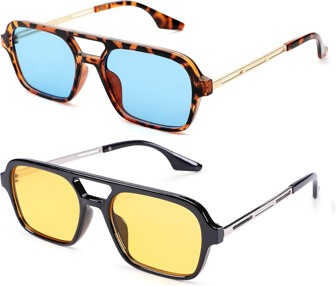 Vintage 70s Aviator Sunglasses for Women and Men Square Flat Shades with UV400 Protection | Amazon (US)