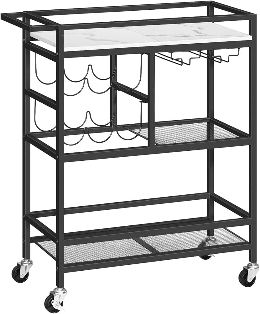 Bar Cart for Home, 3-Tier Serving Cart with Wheels and Handle, Beverage Cart with Wine Rack and G... | Amazon (US)