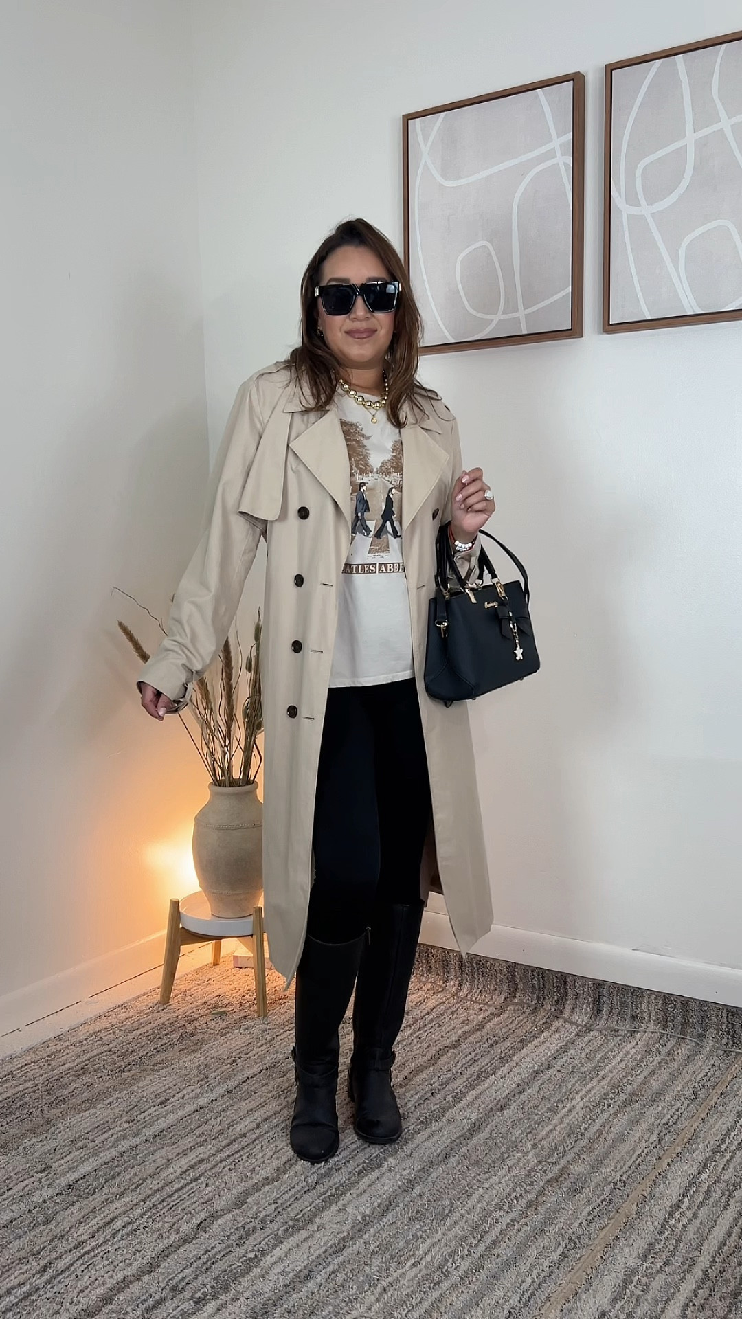 Rainy day outfit 
Coat size M
T-shirt size M
Leggings size M
Boots size 7

#LTKOver40 #LTKSeasonal #LTKFallSale