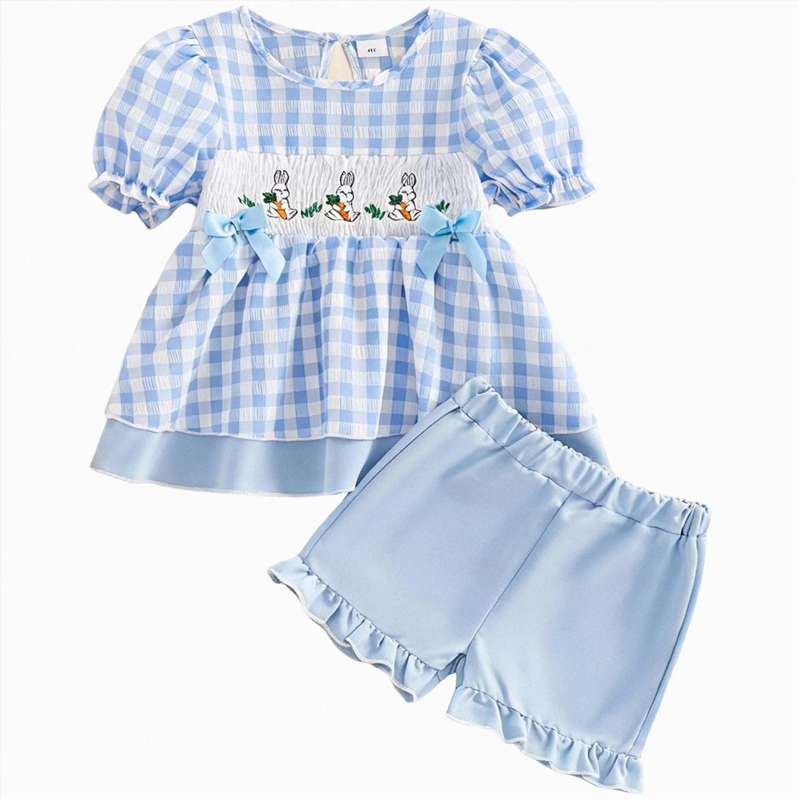HCNTES Toddler Girl Easter Outfit Soft Cotton Bunny Embroidered Top and Ruffled Shorts Set 2-Piec... | Walmart (US)
