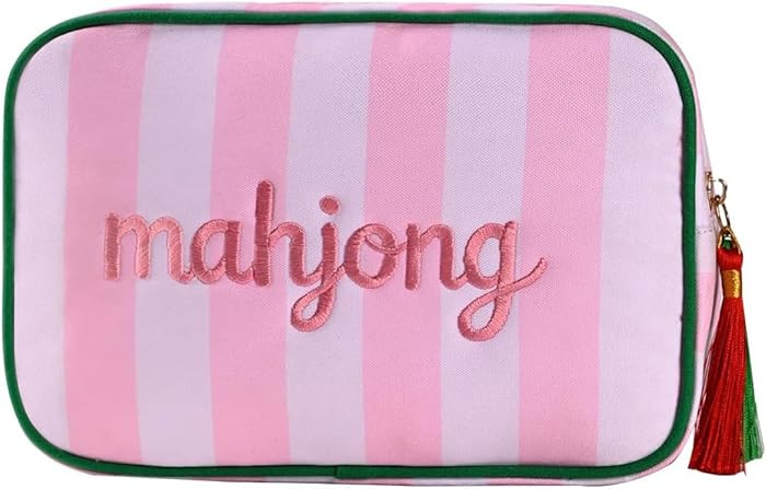 Embroidered Mahjong Tile Bag with Zipper, Thickened Mini Mahjong Pouch for 166 Tiles, Portable Travel Game Organizer, 10 x 6.8 x 3.5 Inches, Pink | Amazon (US)