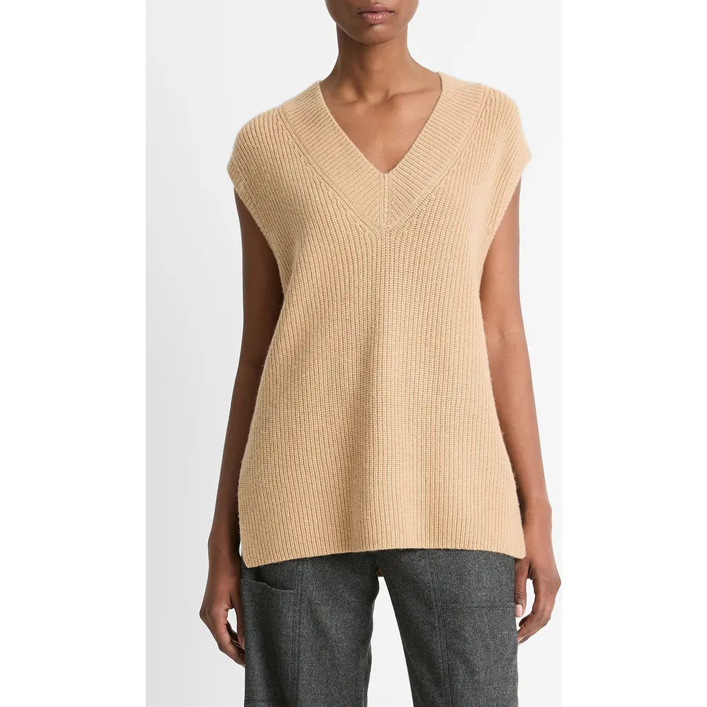 Vince Wool & Cashmere Rib Sweater Vest in Camel at Nordstrom, Size X-Small | Nordstrom