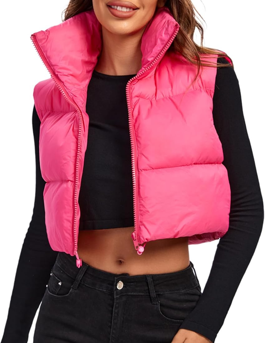 Women's Padded Vest, High Stand Collar Lightweight Zip Crop Puffer Gilet | Amazon (US)