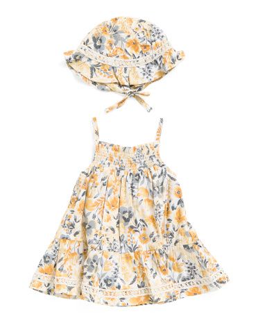 Infant Girls Strappy Floral Print Bubble Dress With Hat | TJ Maxx