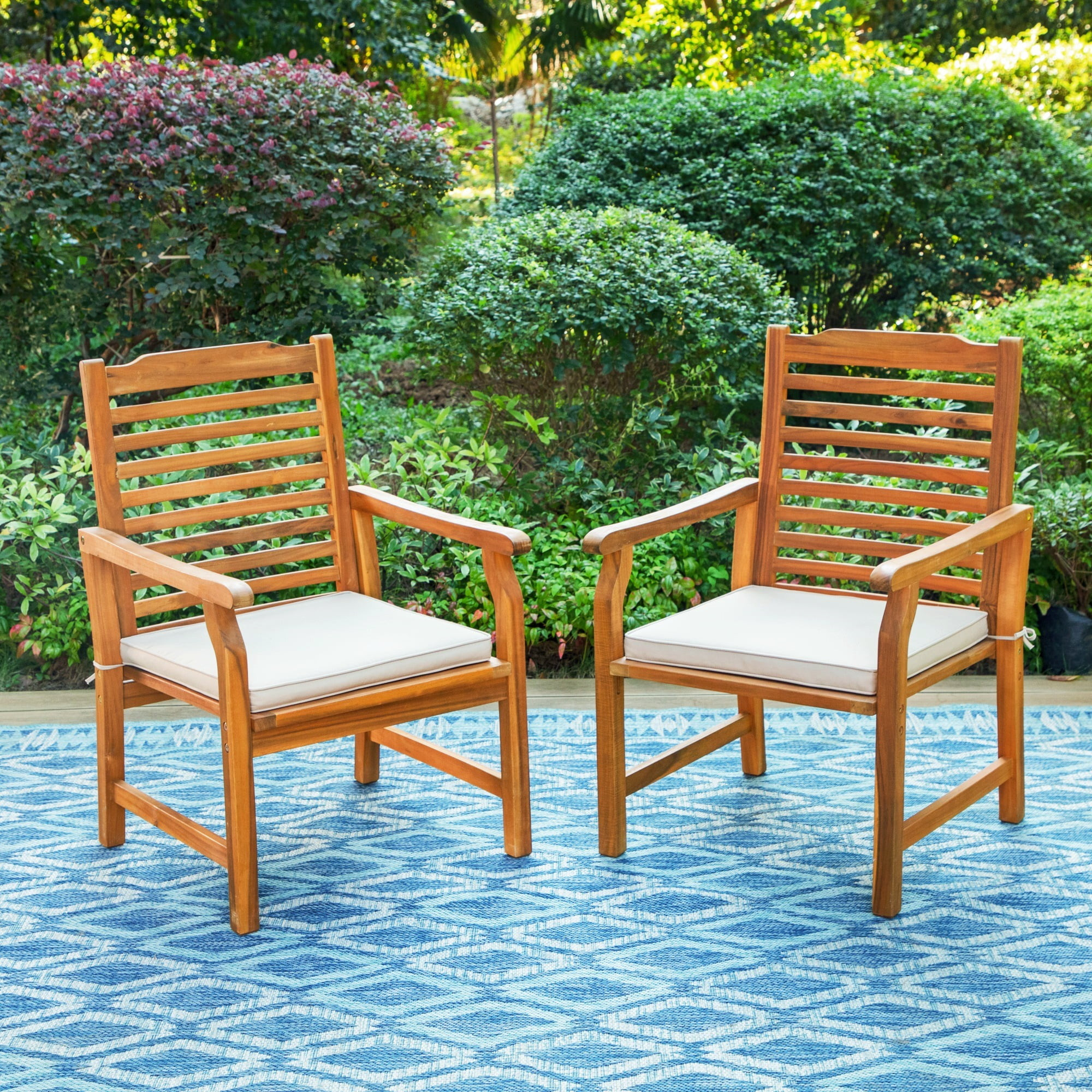 Summit Living 2-Piece Acacia Wood Patio Dining Chairs with Cushions, Outdoor Oil Finished Natural... | Walmart (US)