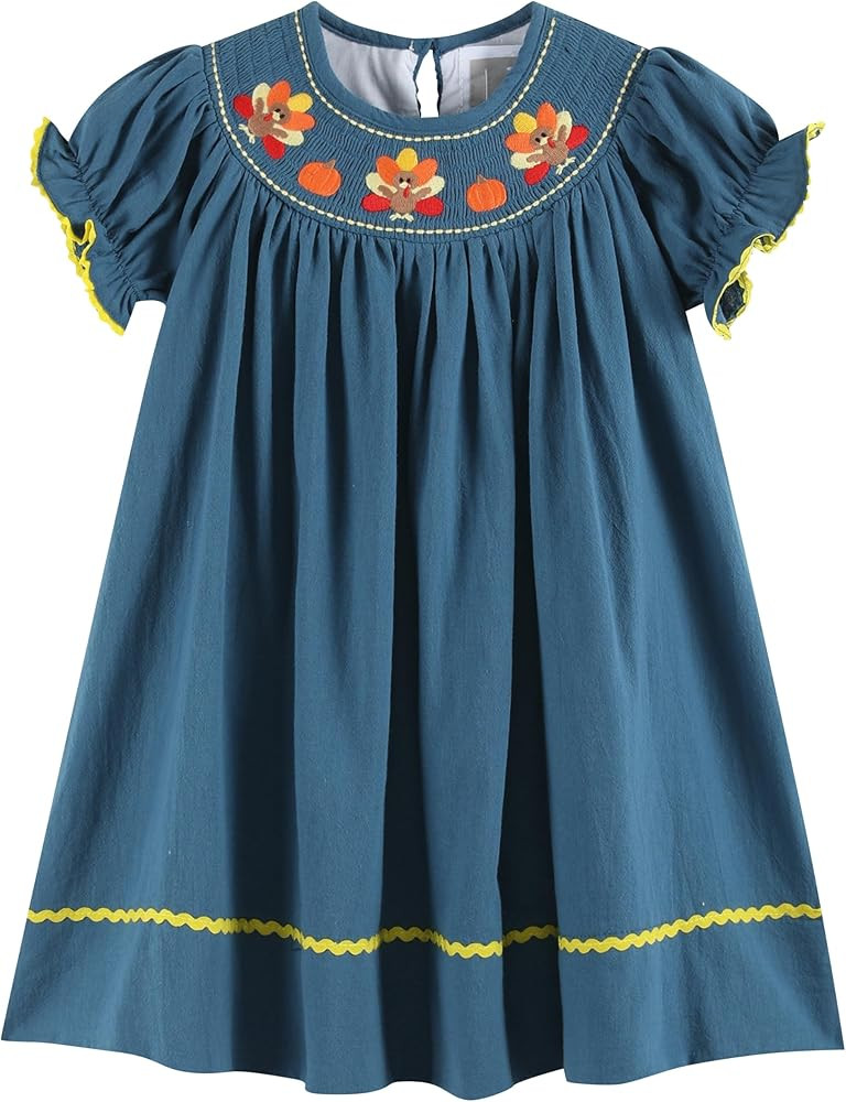 Lil cactus Baby and Girls Smocked Pumpkin Thanksgiving Bishop Dress | Amazon (US)