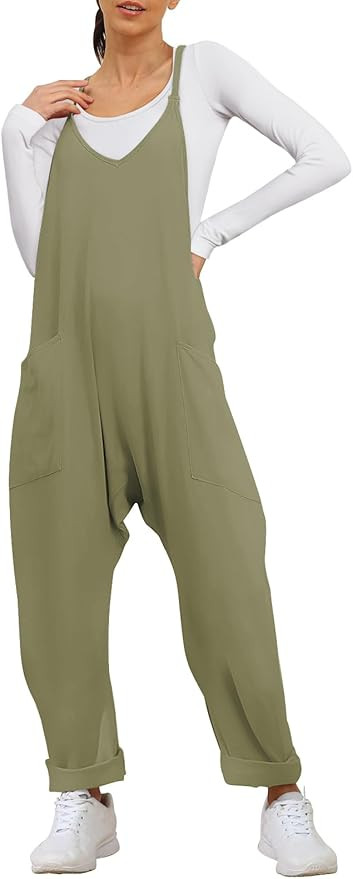AUTOMET Jumpsuits for Women Casual Summer Rompers Sleeveless Loose Spaghetti Strap Baggy Overalls... | Amazon (US)