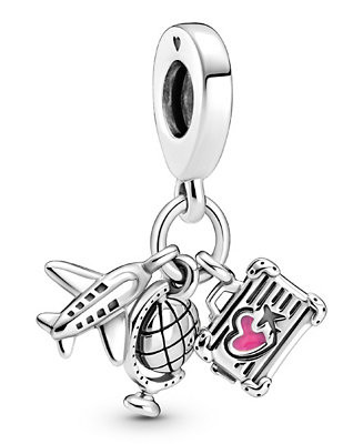 Pandora Sterling Silver Airplane, Globe Suitcase Dangle Charm - Macy's | Macy's