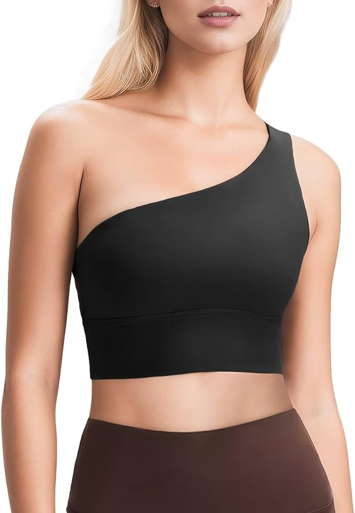 QUEENIEKE Womens One Shoulder Sports Bra Workout Strap Yoga Bras Cute Medium Support Tops | Amazon (US)