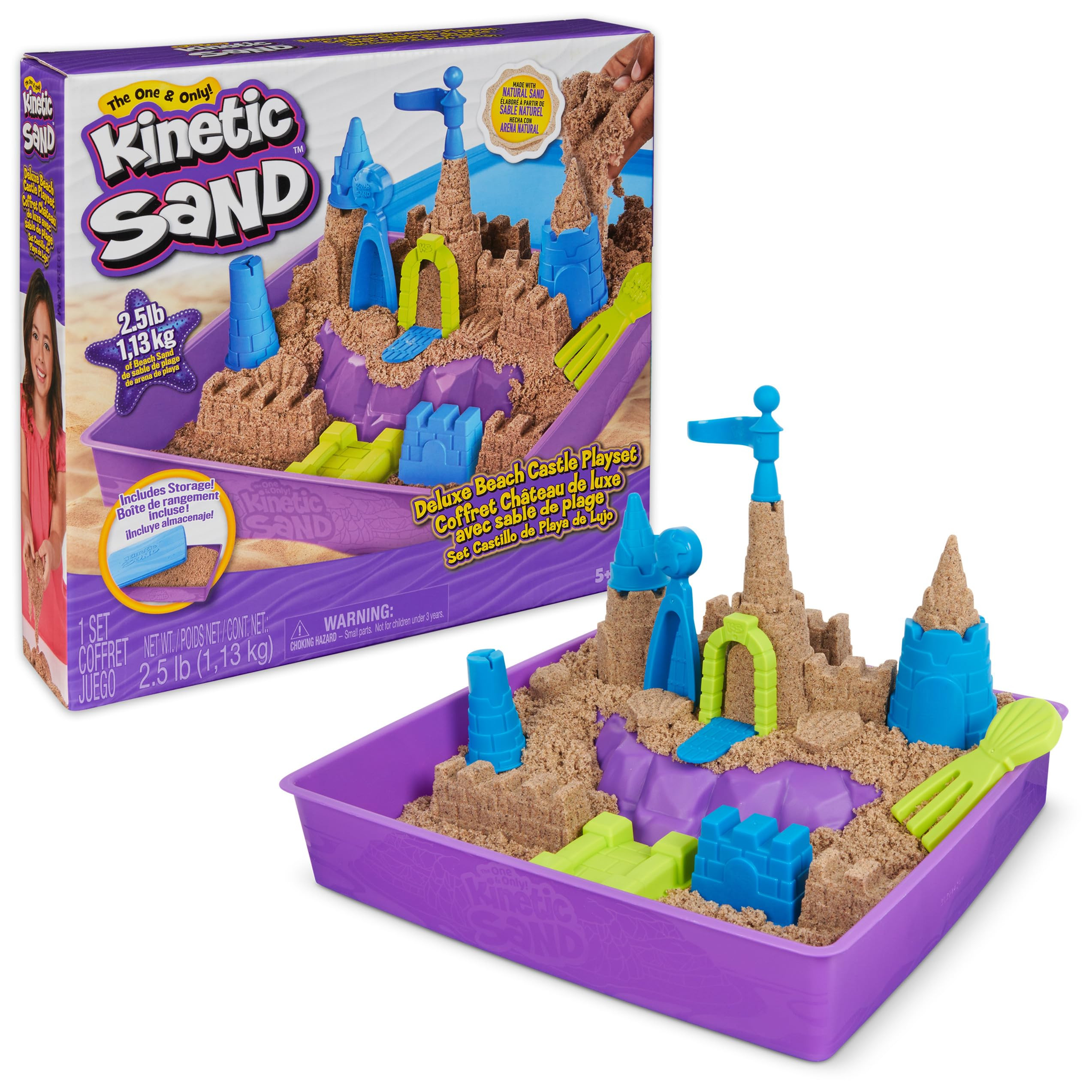 Kinetic Sand, Deluxe Beach Castle Playset with 2.5lbs Play Sand, Tools & Molds, Sensory Toys for ... | Amazon (US)
