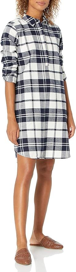 Amazon Brand - Goodthreads Women's Flannel Long Sleeve Relaxed Fit Popover Shirt Dress | Amazon (US)