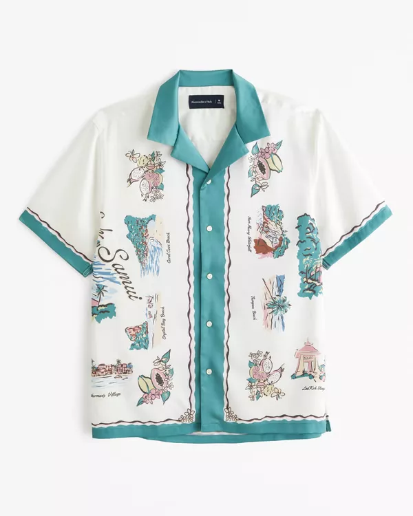 Camp Collar Silky Graphic Shirt | Abercrombie & Fitch (US)