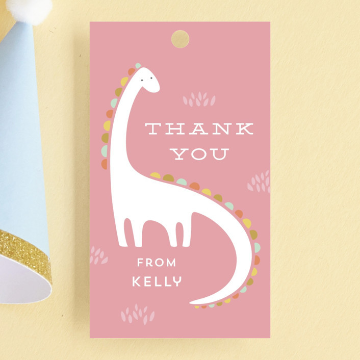 "Dinotastic" - Customizable Children's Birthday Party Favor Tags in Green by Laura Hankins. | Minted