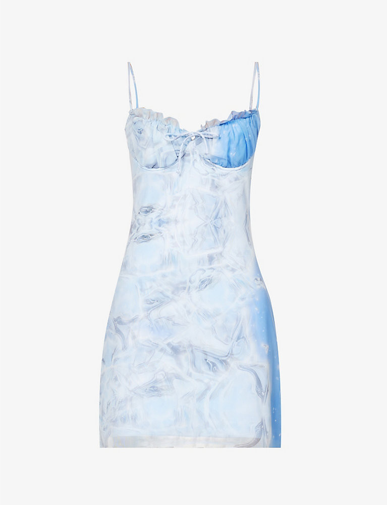 Ice-print frilled-trim stretch-mesh mini dress | Selfridges