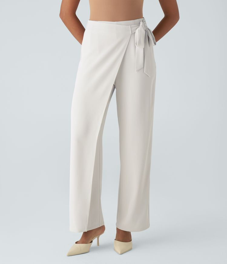 Women’s High Waisted Tie Side Wide Leg Work Pants - Halara | HALARA
