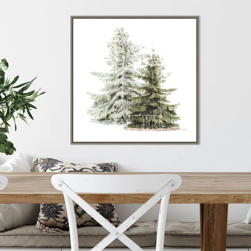Vintage Wooded Holiday Trees In Snow by - Graphic Art on Canvas | Wayfair North America