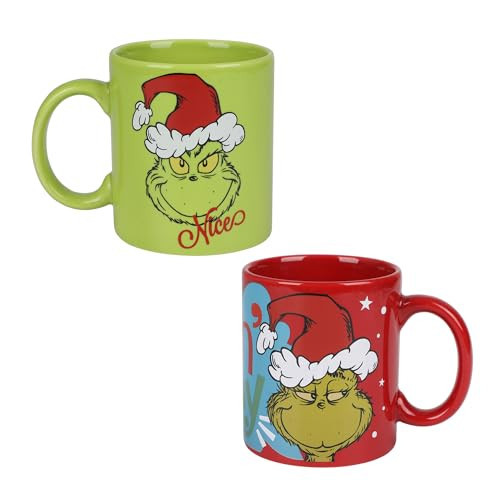 Bioworld The Grinch Feelin' Grinchy and Naughty or Nice 2-Pack 16 Oz Ceramic Mug Set | Amazon (US)