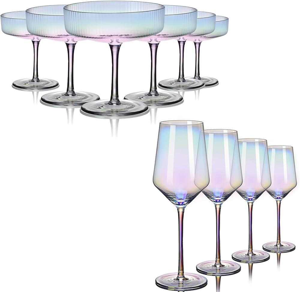 CUKBLESS Iridescent Drinking Glasses, Wine Glasses Set of 4, Martini Glasses Set of 6 | Amazon (US)