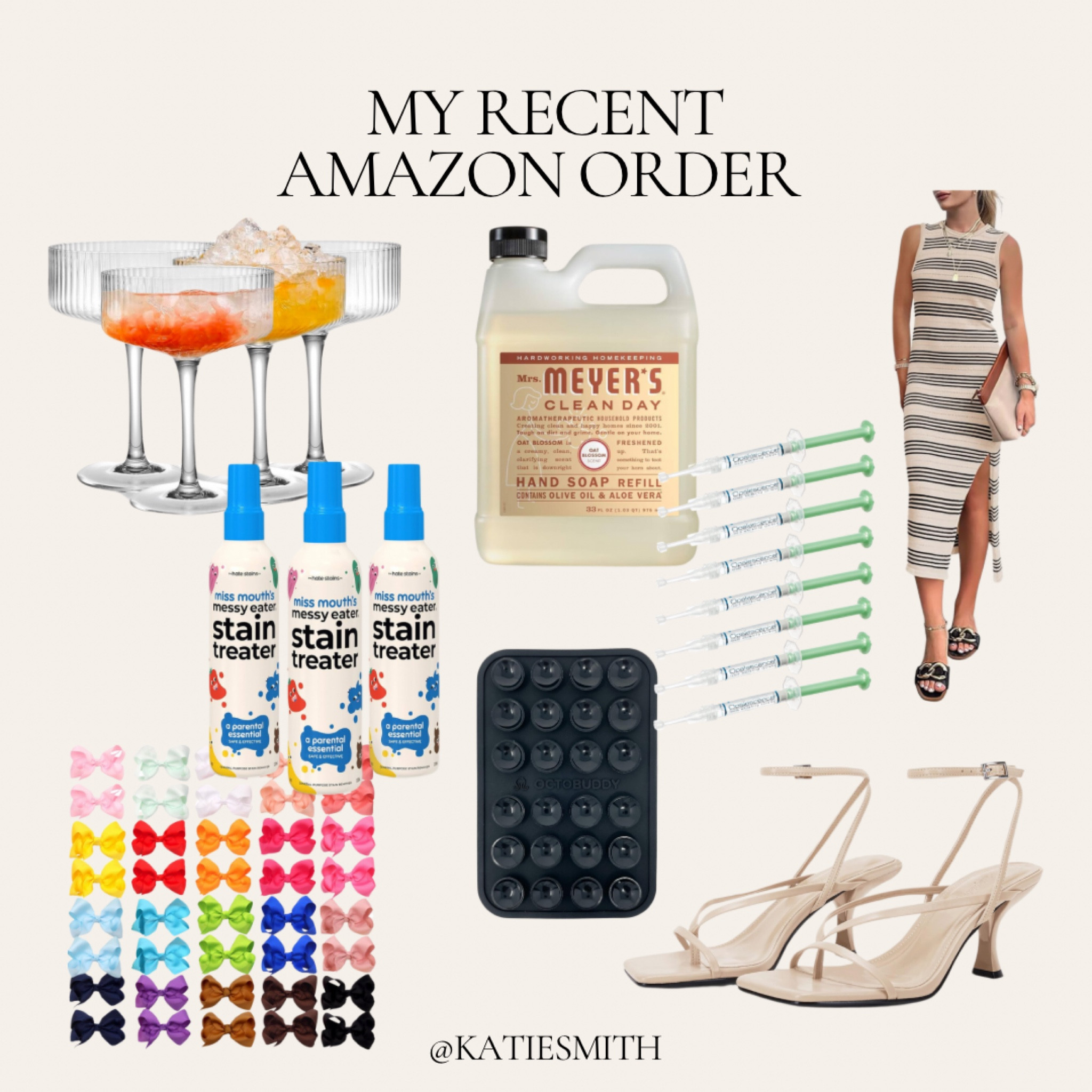 My recent Amazon order! 

Amazon | Amazon must haves | Amazon order | Amazon heels | Amazon beige heels | Amazon sandals | baby bows | bows for baby | baby girl bows | hair bows for baby | bows for toddler | ribbed glasses | ribbed wine glass | ribbed cocktail glass | messy eater spray | stain remover spray | meyers hand soap | non toxic hand soap | opalescence teeth whitening gel | teeth whitening for retainers | octobuddy | suction phone case mount 

#LTKstyletip #LTKSpringSale #LTKfindsunder50