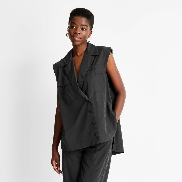 Women's Sleeveless Nylon Button-Down Shirt - Future Collective™ with Kahlana Barfield Brown | Target