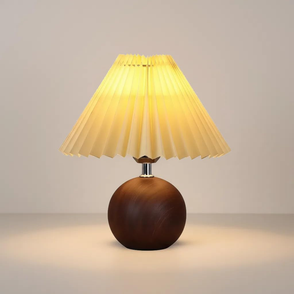 Bedside Night Table Lamp for Bedroom Three Colors Minimalist Bedside Lamp with Pleated Lampshade ... | Amazon (US)