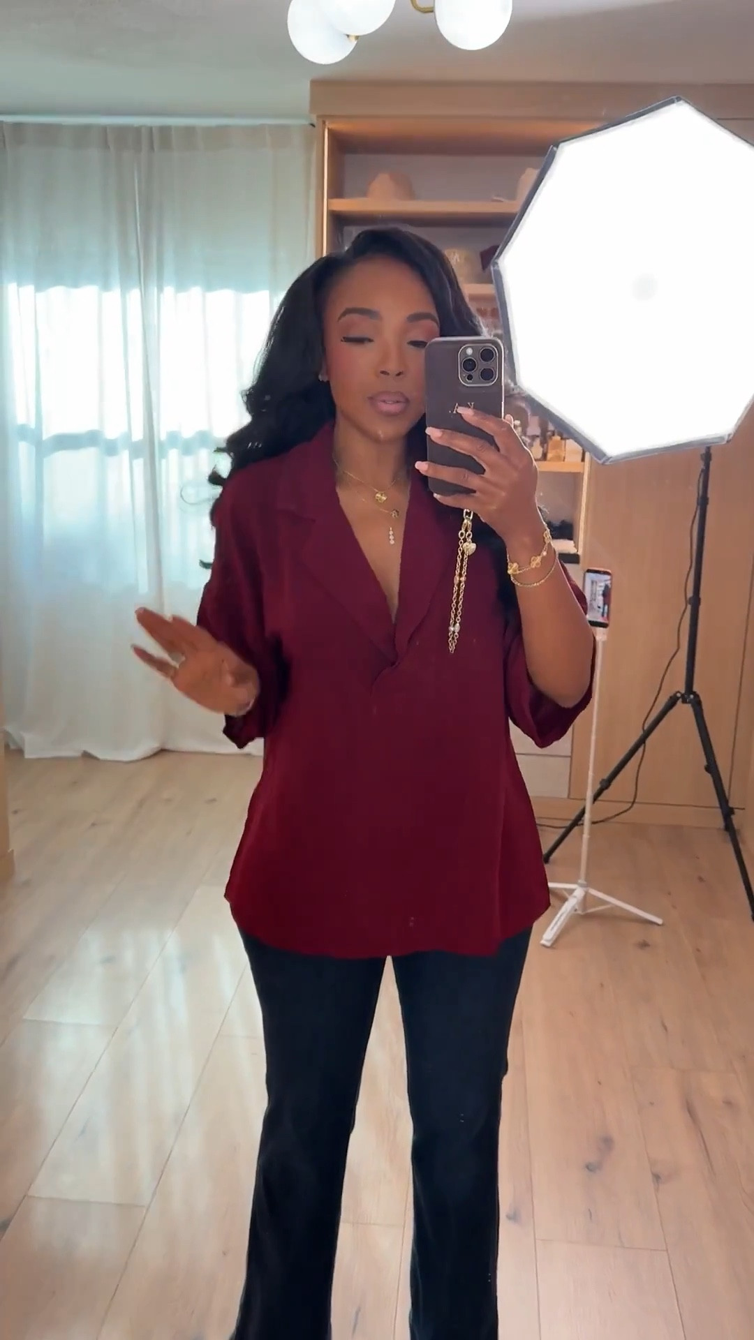 Scroll to shop this elevated everyday look featuring a flowy burgundy blouse paired with dark wash flare denim for a polished yet effortless outfit. The relaxed top balances perfectly with the structured denim, creating a flattering silhouette that works for so many occasions.

Perfect for casual office days, dinner plans, weekend outings, or an easy elevated everyday outfit.

5'4" | 138 lbs | 34D bust | 27" waist | 40" hips

#LTKSpringSale #LTKootd #LTKvlog

#LTKootd #LTKvlog #LTKgrwm