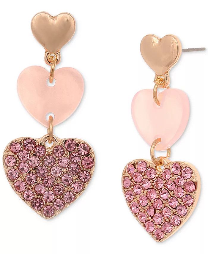 Gold-Tone Pavé & Stone Heart Triple Drop Earrings, Created for Macy's | Macys (US)