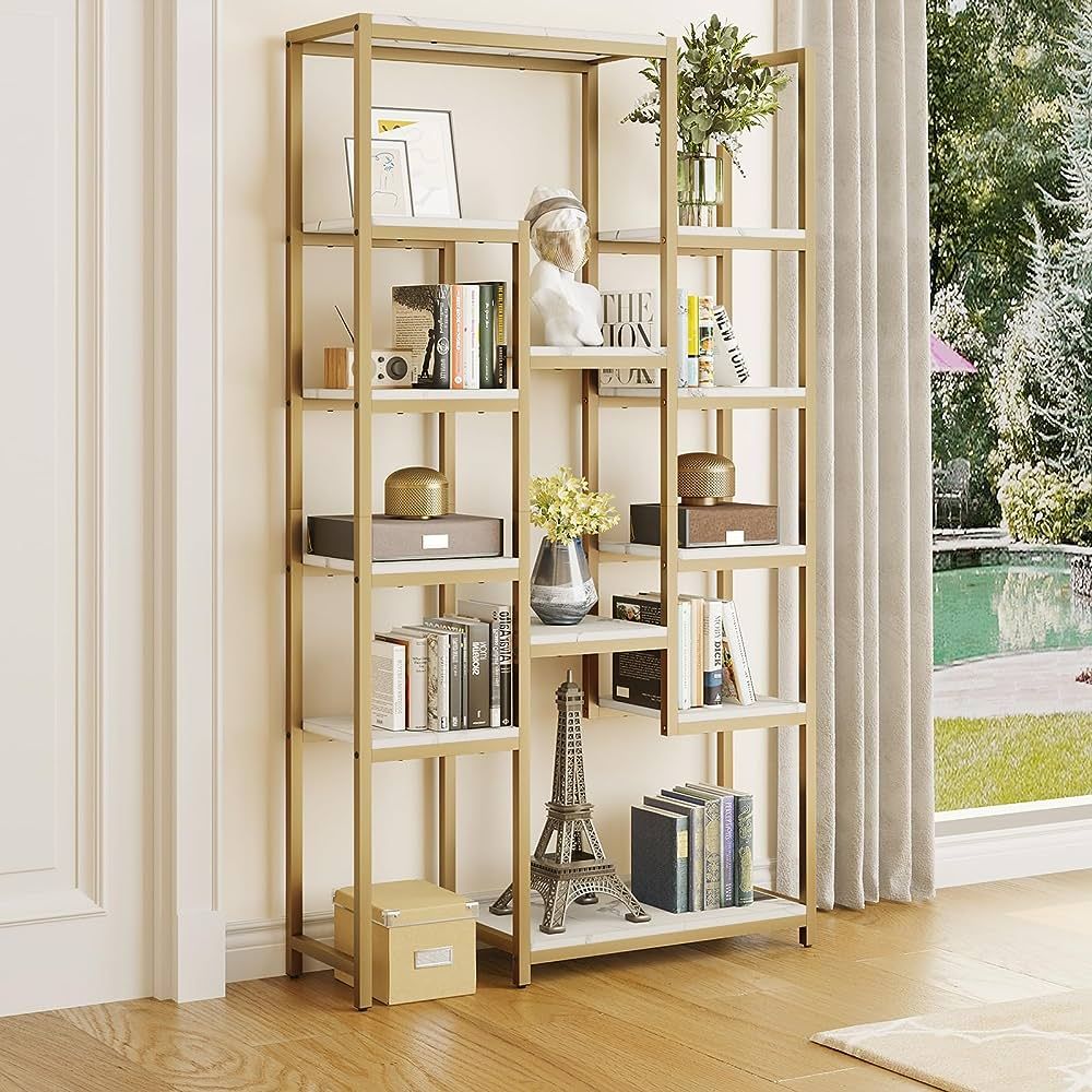 YITAHOME 6 Tier Gold Bookshelf, 71” Tall Modern Free Standing Bookshelf with 12 Shelf Bookcase,... | Amazon (US)