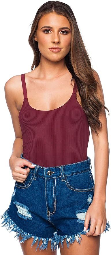 BuddyLove Women's Blythe Ribbed Tank Top Bodysuit Collection (Small, Maroon) | Amazon (US)