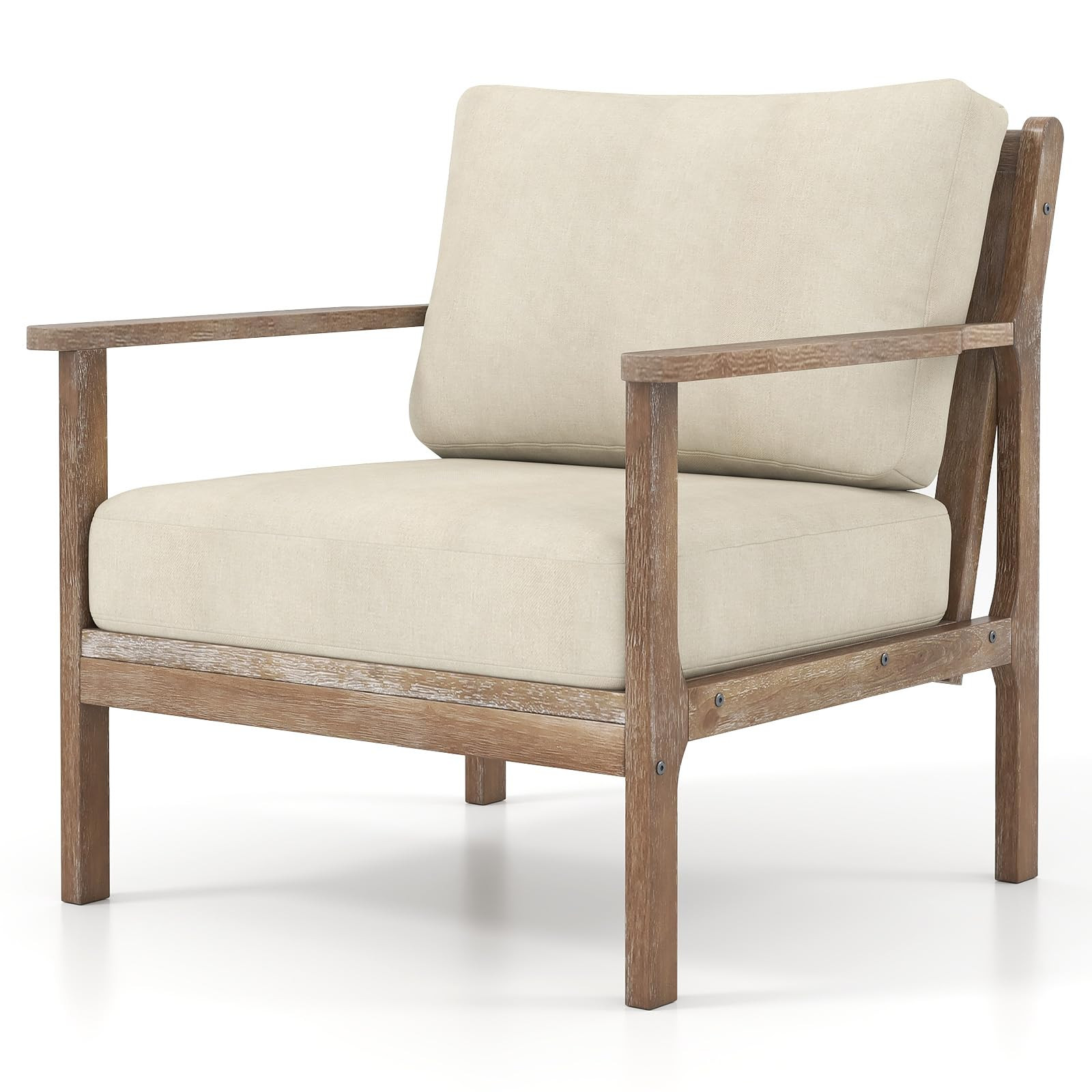 Giantex Mid Century Modern Accent Chair, Wooden Arm Chair w/Solid Wood Frame, Removable Seat Cush... | Amazon (US)