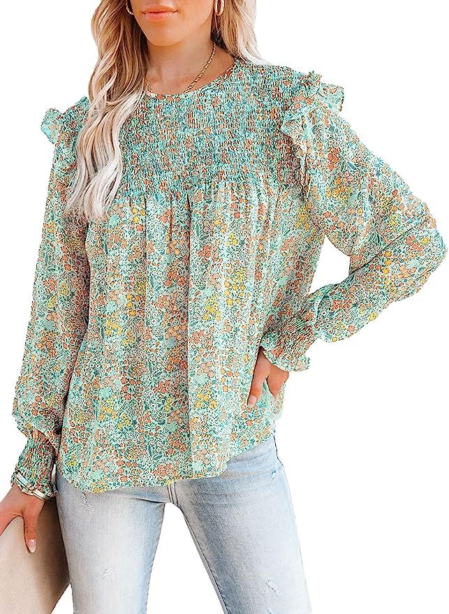 DOROSE Womens Tops Casual Floral Long Sleeve Loose Blouses Shirts | Amazon (US)