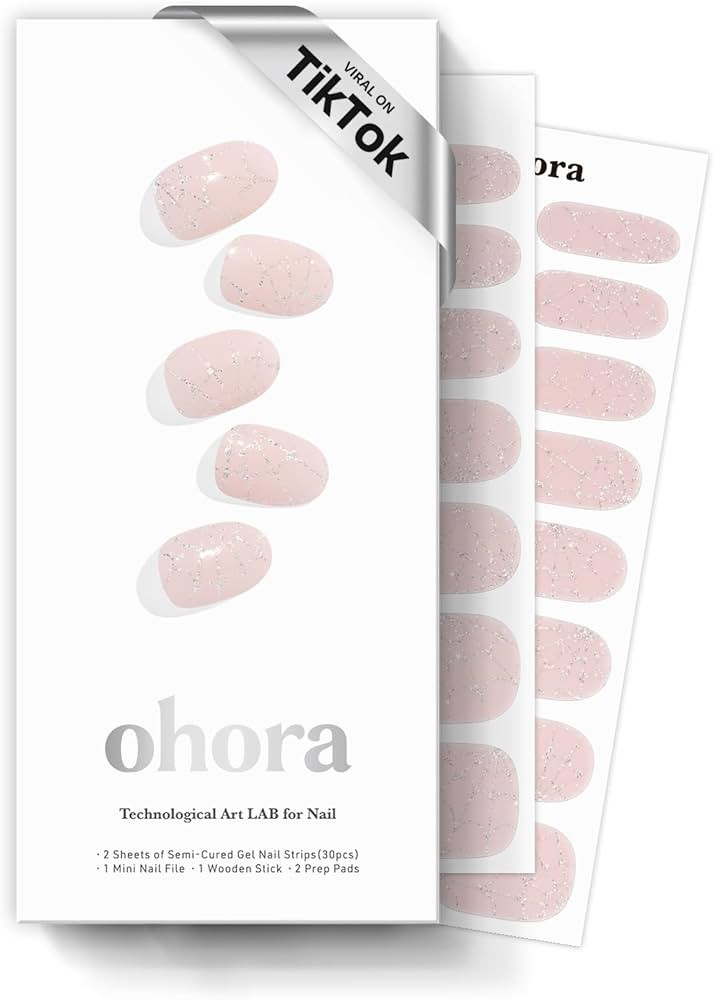 ohora Semi Cured Gel Nail Strips (N Silver Web) - Works with Any Lamps, Salon-Quality, Long Lasti... | Amazon (US)