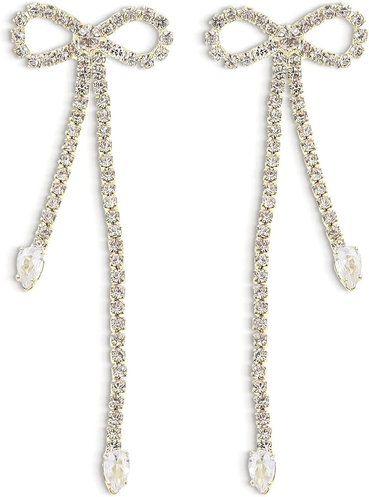 Agriajun Trendy Bow Post Stud Gold Earrings for Women - Sparkly Cute Ribbon Drop Dangle Fashion J... | Amazon (US)