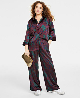 Women's Satin Wide-Leg Pajama Pants, Created for Macy's | Macy's