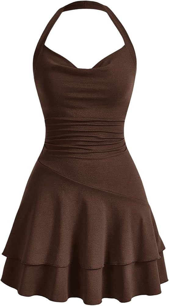 SOLY HUX Cute Halter Mini Dresses for Women Summer Sexy Club Party Backless Short Sundress | Amazon (US)