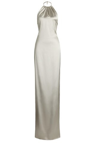 Ralph Lauren Collection Corra Stretch Satin Evening Dress in Light Grey | FWRD 