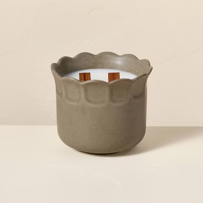 2 Wooden Wick Ceramic Scalloped Rim Jar Candle 11oz - Hearth & Hand™ with Magnolia | Target