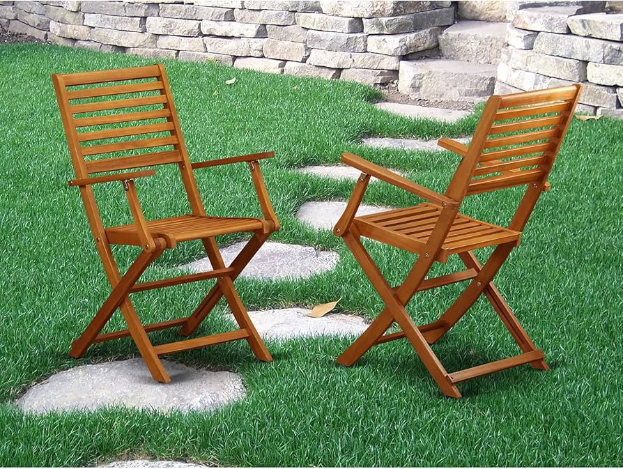 East West Furniture BBSCANA Beasley Folding Patio Dining Chairs with Arm Rest-Acacia Wood, Set of... | Amazon (US)