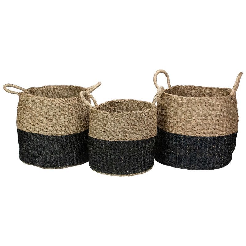 Northlight Set of 3 Beige and Black Round Wicker Table and Floor Baskets | Target