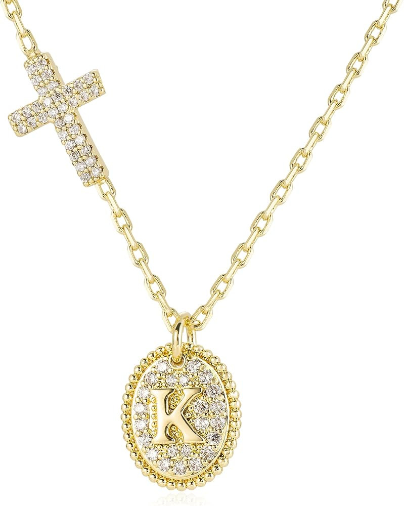 GOLDEN FISH Cross Necklace for Women, 14K Gold Plated Initial Necklace for Women, Letter Pendant ... | Amazon (US)